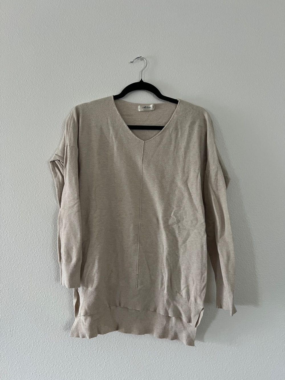 mahina Neutral V-Neck Knit Top - Light Taupe